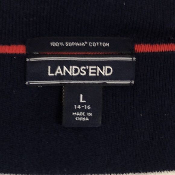 Lands End Nautical Stripe Cardigan Jacket Womens L Double Breasted Navy Cotton - Picture 5 of 13